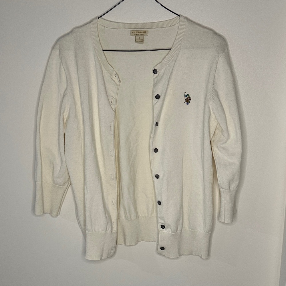 U.S. Polo Assn. Women's White Cardigan with Logo